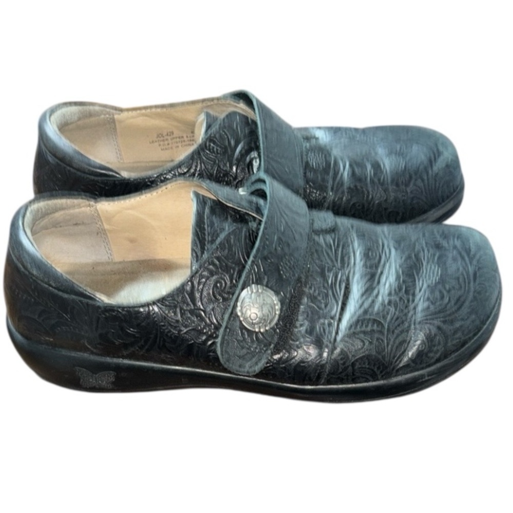 Algeria Black Floral Tooled Leather Clogs Comfort Shoe Walking JOL429 Size 42